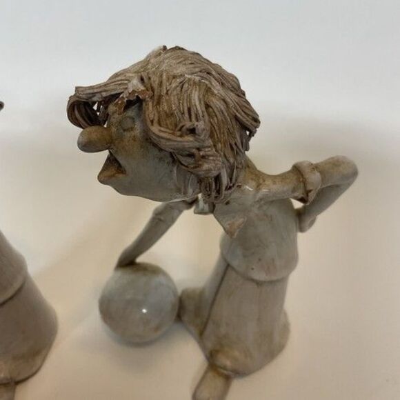 VTG Dino Bencini Lot Of 2 Pottery Sculpture Figurine Bowler Spaghetti Hair 4.5" - Picture 7 of 14